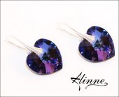 Cercei mari din argint cu cristale Swarovski, inimi stralucitoare, violet, albastru, bleu