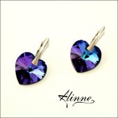 Cercei mari din argint cu cristale Swarovski, inimi stralucitoare, violet, albastru, bleu