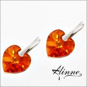 Cercei mari din argint cu cristale Swarovski, inimi stralucitoare, in sclipiri de auriu, orange, topaz