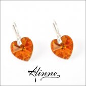 Cercei mari din argint cu cristale Swarovski, inimi stralucitoare, in sclipiri de auriu, orange, topaz
