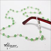 Lantisor pentru ochelari, placat cu argint, cristale fatetate verde deschis, lucrat manual