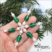 Ornament Craciun fulg de nea, stea, verde smarald cu alb, model 8