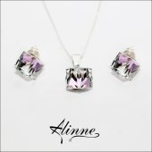 Set bijuterii argint cristale Swarovski cuburi roz bleu lila, 8mm