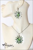 Set de bijuterii mari, margarete, alb verde crem, cu cristale Preciosa