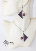 Set bijuterii mari tip romb, alb cu nuante de violet, roz, albastru, componente inox