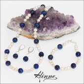 Set de bijuterii din argint cu perle naturale si pietre semipretioase de lapis lazuli