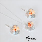 Set de bijuterii mari din argint cu cristale Swarovski, inimi stralucitoare, in sclipiri de bleu, roz, orange