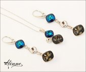 Set de bijuterii lungi din argint Trio elegance, cu cristale Swarovski albastru, cristal transparent, gri argintiu