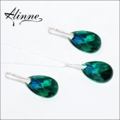 Set bijuterii mari argint, cristale Swarovski, picaturi verde smarald, cu reflexii